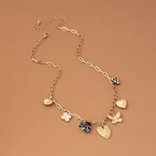 Checker Heart Rhinestone Charm Necklace, 17" | 80N92651