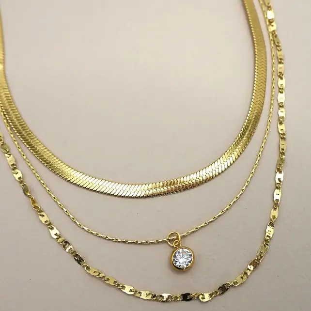 18K Gold Stainless Steel Layered Pendant Necklace | 40NK9636