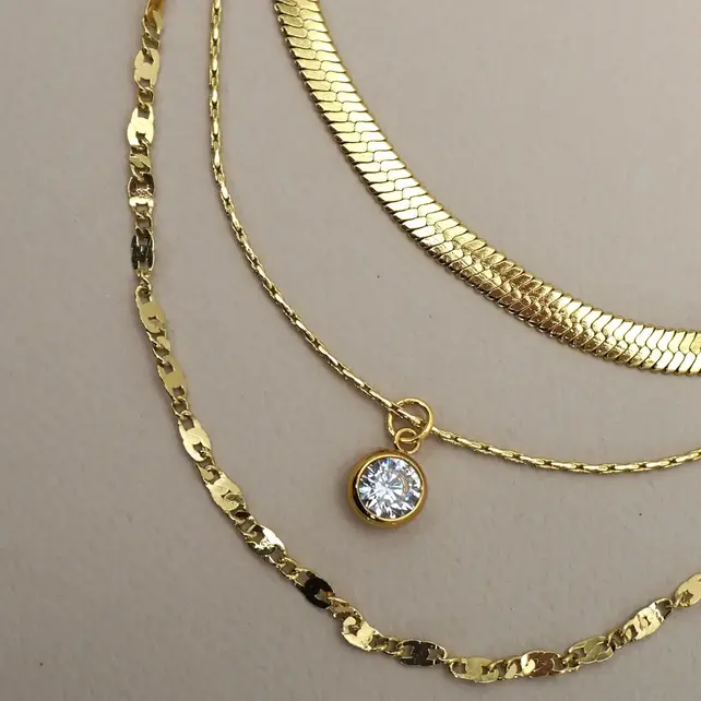 18K Gold Stainless Steel Layered Pendant Necklace | 40NK9636