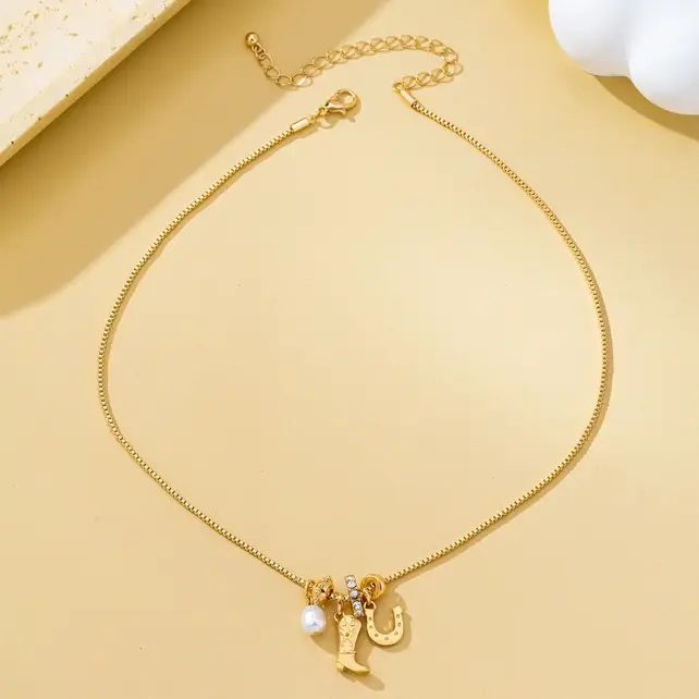 Western Cowboy Boot & Horseshoe Pearl Necklace | 80N93161