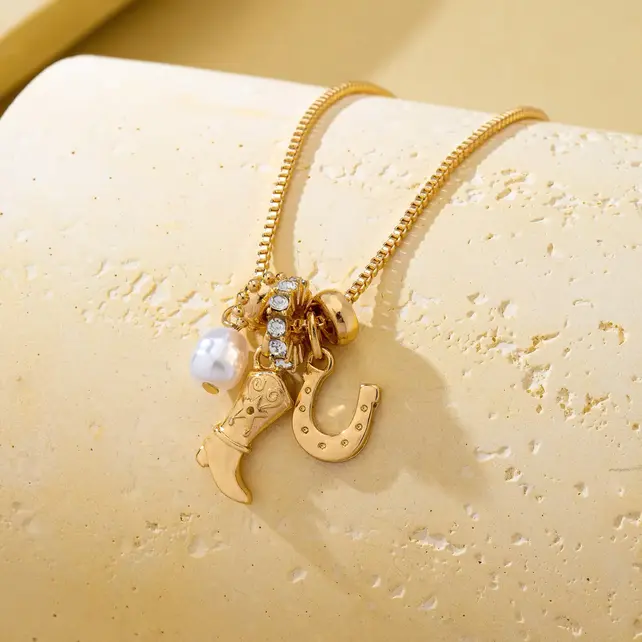 Western Cowboy Boot & Horseshoe Pearl Necklace | 80N93161