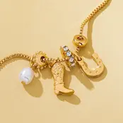 Western Cowboy Boot & Horseshoe Pearl Necklace | 80N93161