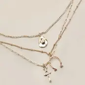 Trio Layer Horseshoe, Hat & Cross Charm Necklace | 80N436