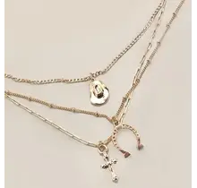Trio Layer Horseshoe, Hat & Cross Charm Necklace | 80N436