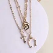 Trio Layer Horseshoe, Hat & Cross Charm Necklace | 80N436