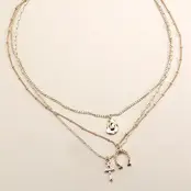 Trio Layer Horseshoe, Hat & Cross Charm Necklace | 80N436