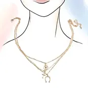Trio Layer Horseshoe, Hat & Cross Charm Necklace | 80N436