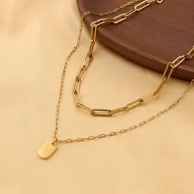 18K Stainless Steel Layered Charm Necklace | 40NK9415