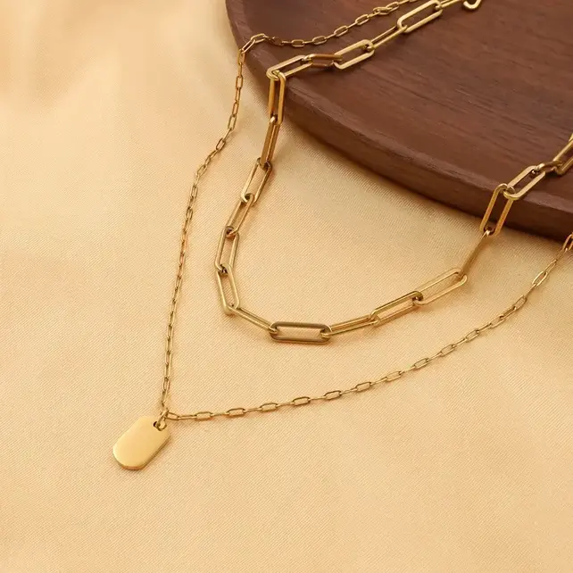 18K Stainless Steel Layered Charm Necklace | 40NK9415