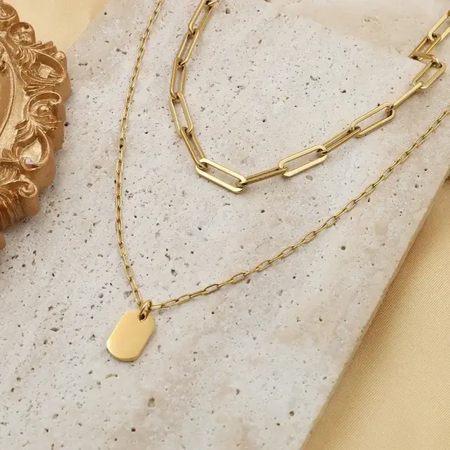 18K Stainless Steel Layered Charm Necklace | 40NK9415