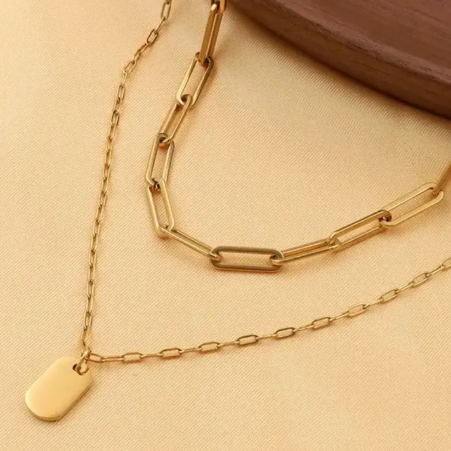 18K Stainless Steel Layered Charm Necklace | 40NK9415