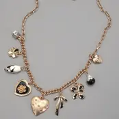 Gold Plated Heart Bow Pearl Flower Charm Necklace | 80N92312