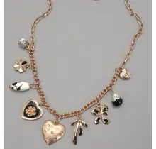 Gold Plated Heart Bow Pearl Flower Charm Necklace | 80N92312