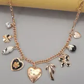 Gold Plated Heart Bow Pearl Flower Charm Necklace | 80N92312