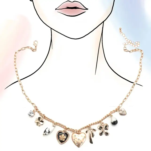 Gold Plated Heart Bow Pearl Flower Charm Necklace | 80N92312