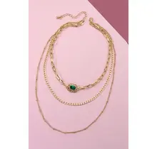 Triple Layer Rhinestone Choker Necklace, Gold | 25N482
