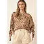 Flower Leopard Print Sleeve Tie Blouse