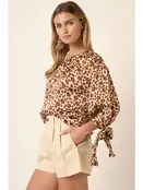 Flower Leopard Print Sleeve Tie Blouse