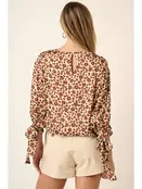 Flower Leopard Print Sleeve Tie Blouse