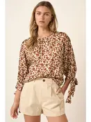 Flower Leopard Print Sleeve Tie Blouse