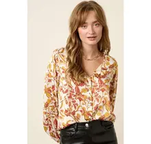 Milla Flower Print Satin V Neck Blouse