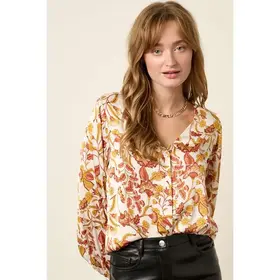 Milla Flower Print Satin V Neck Blouse
