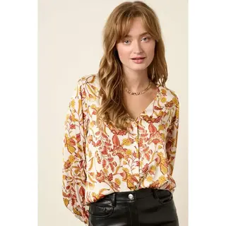Milla Flower Print Satin V Neck Blouse