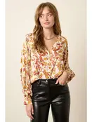 Milla Flower Print Satin V Neck Blouse