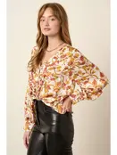 Milla Flower Print Satin V Neck Blouse