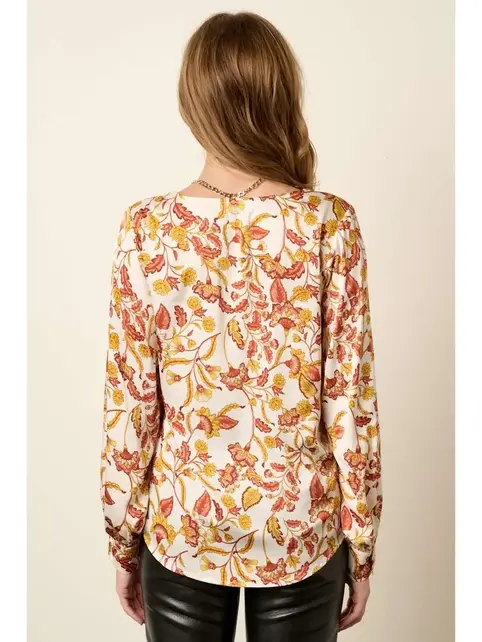 Milla Flower Print Satin V Neck Blouse