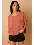 Hacci Rib Fabric Oversized Knit Top - Rust