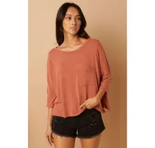 Hacci Rib Fabric Oversized Knit Top - Rust