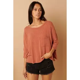 Hacci Rib Fabric Oversized Knit Top - Rust