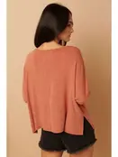Hacci Rib Fabric Oversized Knit Top - Rust