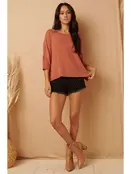 Hacci Rib Fabric Oversized Knit Top - Rust