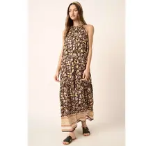 Moiree Flower Border Print Maxi Dress