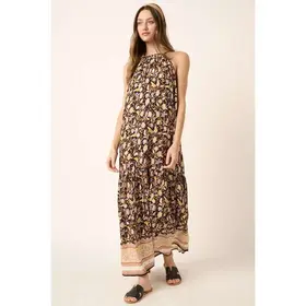 Moiree Flower Border Print Maxi Dress