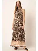 Moiree Flower Border Print Maxi Dress