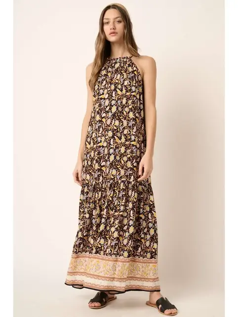 Moiree Flower Border Print Maxi Dress