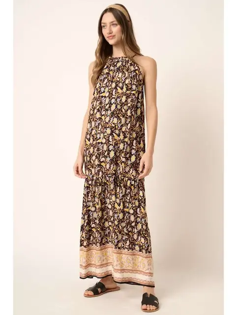 Moiree Flower Border Print Maxi Dress