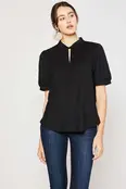 Milan Keyhole Puff Sleeves Blouse - Black