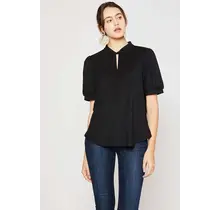 Milan Keyhole Puff Sleeves Blouse - Black
