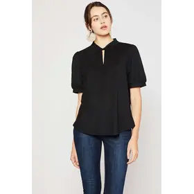 Milan Keyhole Puff Sleeves Blouse - Black