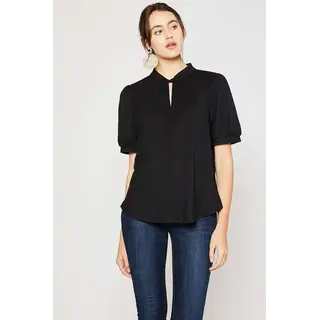 Milan Keyhole Puff Sleeves Blouse - Black