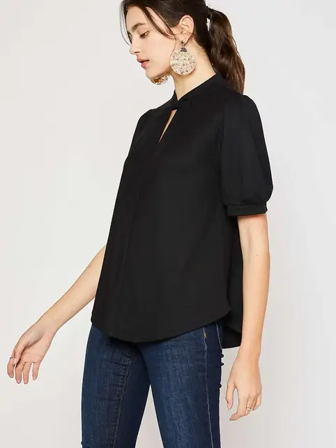 Milan Keyhole Puff Sleeves Blouse - Black