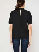Milan Keyhole Puff Sleeves Blouse - Black