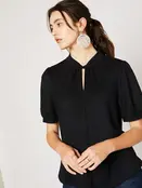 Milan Keyhole Puff Sleeves Blouse - Black
