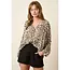 Leopard Print Sleeve Tie Blouse - Olive