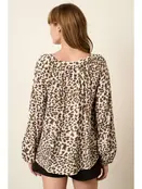 Leopard Print Sleeve Tie Blouse - Olive
