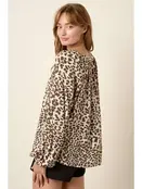 Leopard Print Sleeve Tie Blouse - Olive